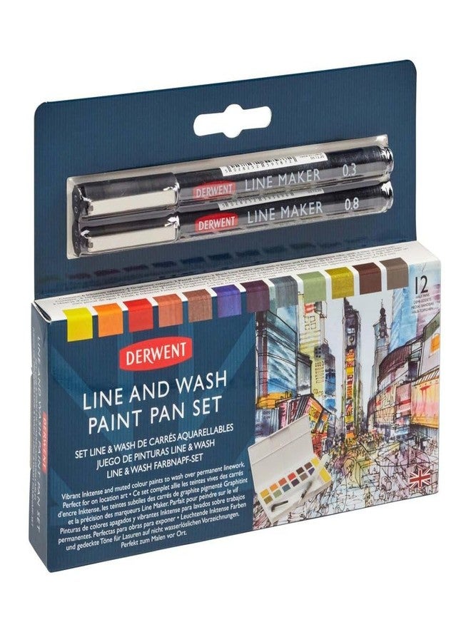 Derwent Line and Wash Paint Pan Set with Line Maker Pens (12 Paints, 5 Palettes, Sponge, Waterbrush, 2 Pens); Watercolour Paint Set for Outdoor Use - Image 3